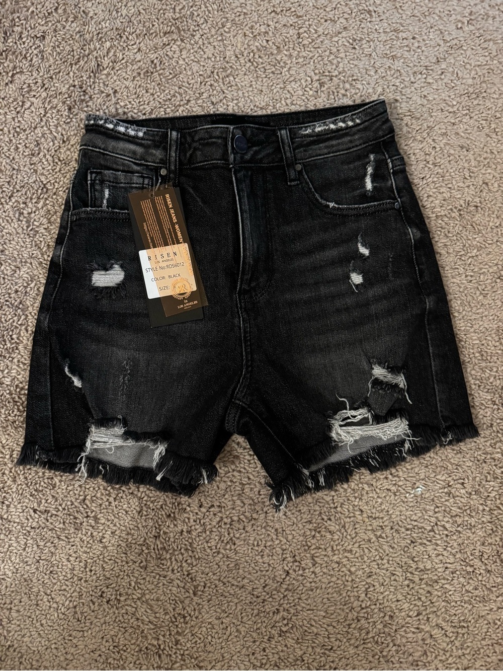 Risen Black Distressed High-Rise Denim Shorts